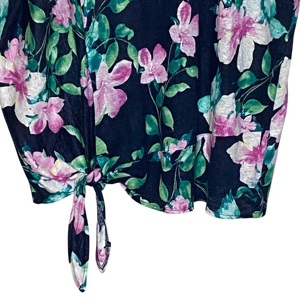 J Jill Love Linen Womens Floral Tie Front Linen Top XL Blue Pink Tropical Resort - Picture 4 of 12
